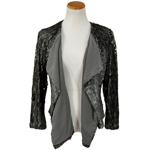 NWT Free People Draped Silver Gray Sequin Jacket | Mob Wife Glam Boho Streetwear - Picture 13 of 16